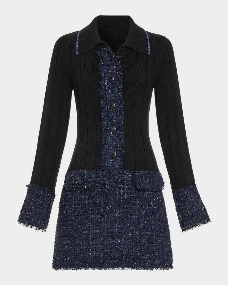 Ellen Ribbed Tweed Mini Shirtdress